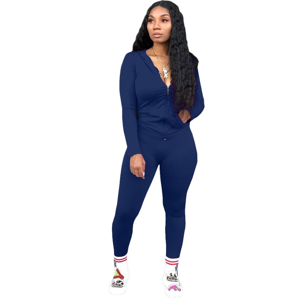 X9179 Hooded Zipper Sweatshirt Tights Two-Piece Sports Suit Autumn and Winter