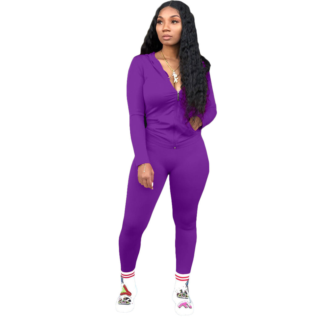 X9179 Hooded Zipper Sweatshirt Tights Two-Piece Sports Suit Autumn and Winter