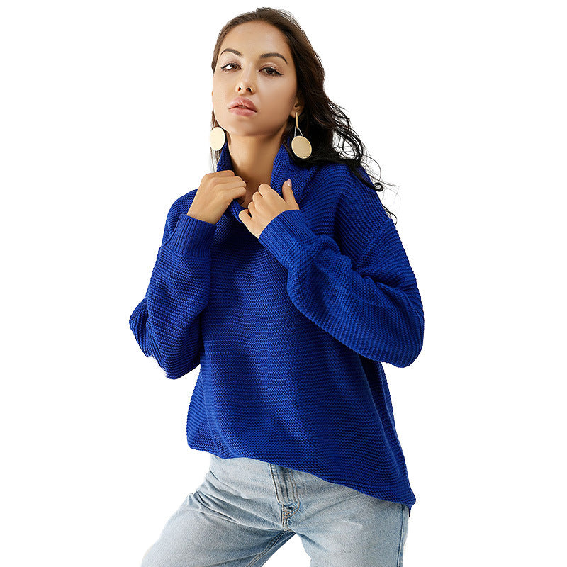Winter Sweater Women's Color Matching Turtleneck Long Sleeve Pullover New Large Size New Loose Sweater