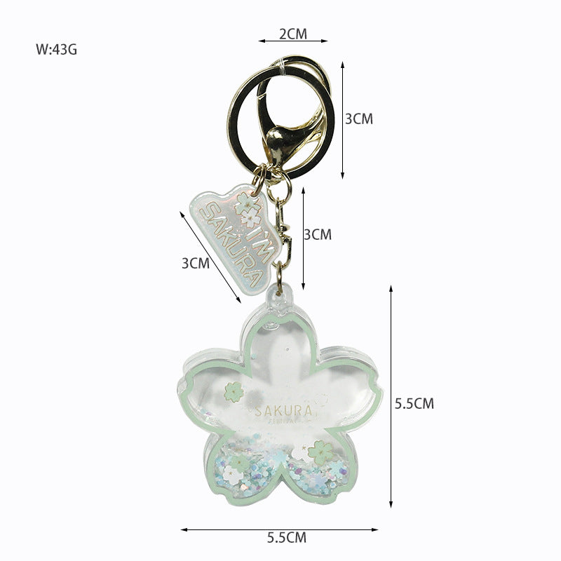 Cherry Blossom Cartoon Acrylic Keychain Oil Pendant Creative Quicksand Bottle Key Pendants Key Chain Accessories