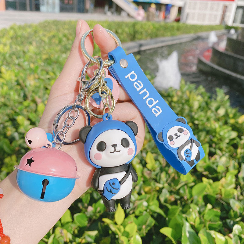 Cute Epoxy Panda Football Doll Keychain Creative Men's and Women's Bag Car Bell Pendant Small Commodity