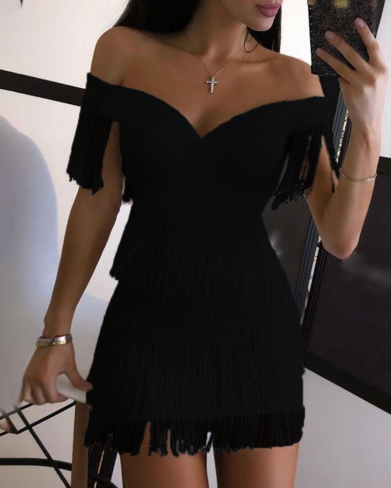 Fashion Tight Dress off-Shoulder Tassel Tight Skirt