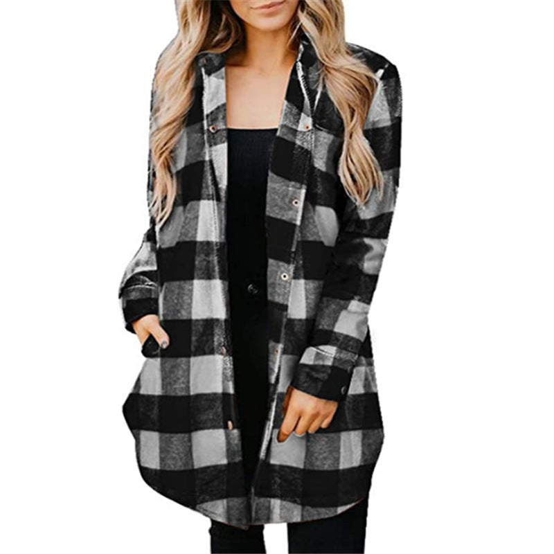 Women's Shirt Autumn and Winter New Fashion Plaid Brushed Woolen Coat for Women