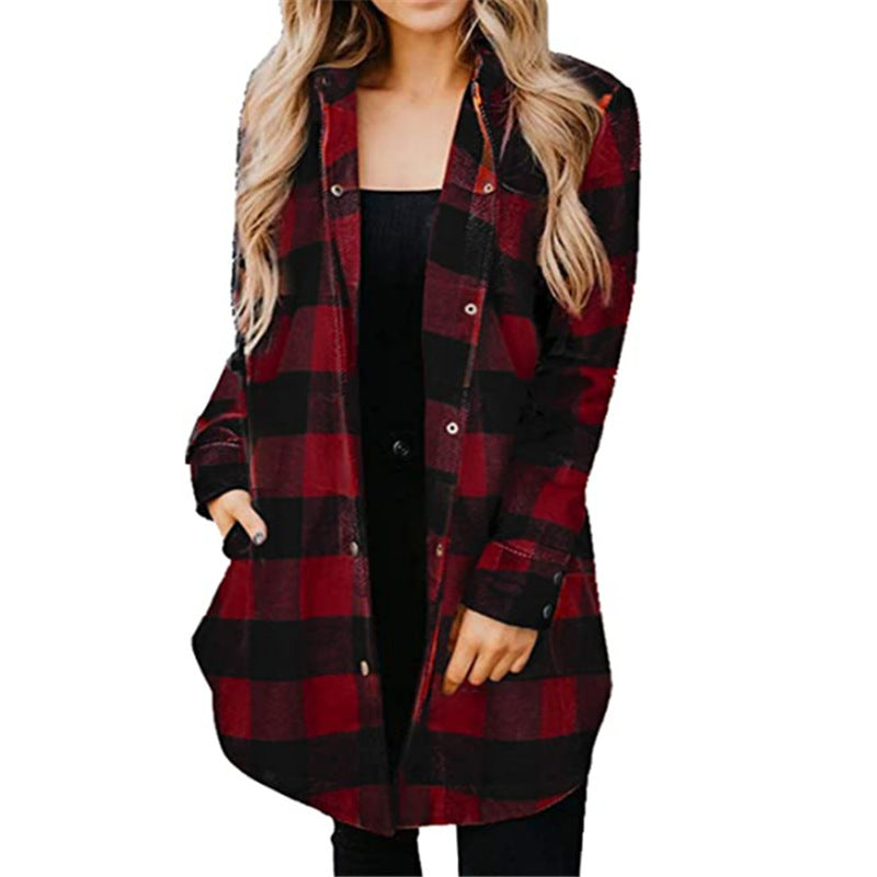 Women's Shirt Autumn and Winter New Fashion Plaid Brushed Woolen Coat for Women