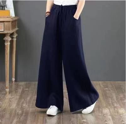 Artistic Cotton and Linen Women's Pants Loose Large Size Wide Leg Pants High-Waist Mopping Pants Straight-Leg Trousers Linen Pants