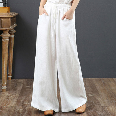 Artistic Cotton and Linen Women's Pants Loose Large Size Wide Leg Pants High-Waist Mopping Pants Straight-Leg Trousers Linen Pants