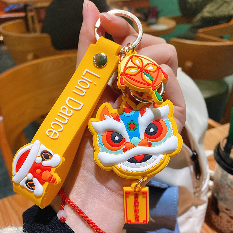 Chinese Style Lion Key Chain Pendant Men's Cartoon Car Key Chain Bag Ornaments Mascot Small Gift