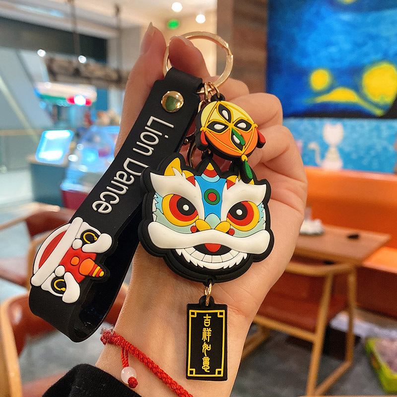 Chinese Style Lion Key Chain Pendant Men's Cartoon Car Key Chain Bag Ornaments Mascot Small Gift