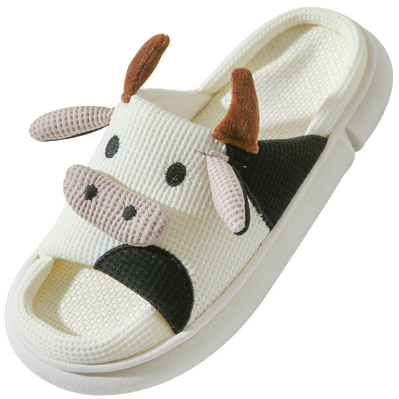 Women's Cute Cartoon Cattle Design Bedroom Slippers, Casual Non-slip Home Slippers For Indoor & Outdoor Wear, Warm Slippers For Fall & Winter