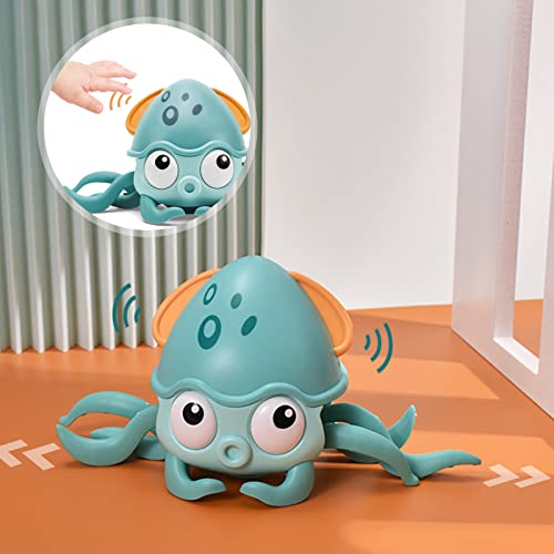 QC21004-GREEN Growinlove Baby Crawling Toy Musical Octopus Toy, Toddler Interactive Crawling Octopus Toy with Music, LED Light Up and Automatically Avoid Obstacle, Moving Toy for Toddler Babies Boys Girls