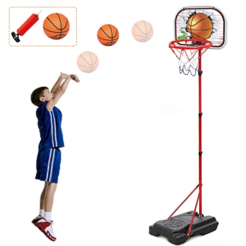 TOP19044 Kids Basketball Hoop Set - Kids Basketball Hoop and Stand, Portable Wall Basketball Hoop, Height Adjustable Kids Basketball Hoop with Ball and Net, Outdoor Toys for Indoor Sports Games Backyard