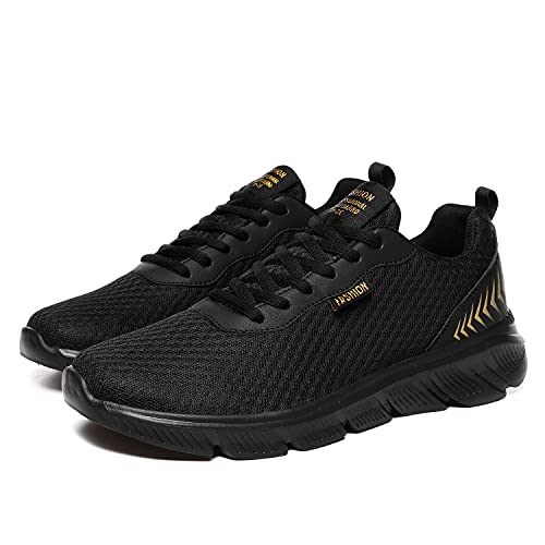 EARSOON Men's Trainers Road Running Shoes Mesh Running Trainers Casual Walking Shoes Slip on Gym Fitness Athletic Shoes All Black Size 8