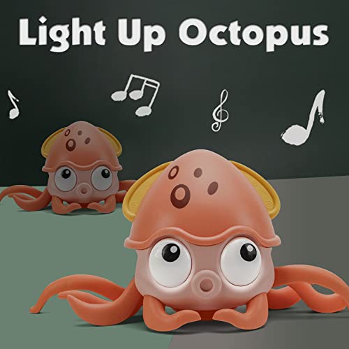 QC21004-Orange Growinlove Baby Musical Octopus Toy Crawling Toy, Interactive Dancing Octopus with Music, LED Light Up and Automatically Avoid Obstacle, Tummy Time Toy for Infant Babies Boys Girls