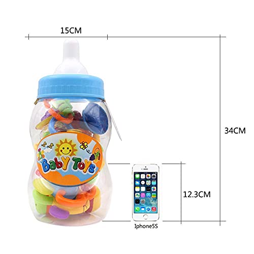 ZM15015-Plus 11PCS Baby rattles teethers for Newborn Toys, Gifts for Infants with Hand Development Rattle Toys and Giant Bottle for 0 3 6 9 12 Month Girl and boy