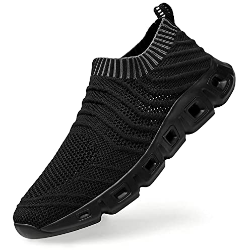 HANMUN Mens Walking Shoes Slip-on Lightweight Mesh Trainers Casual Gym Athletic Fitness Sport Shoes Fashion Breathable Shoes for Jogging All Black Size 6