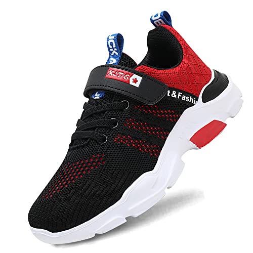 Kid Trainers Boys Running Trainers Mesh Walking ShoesSport Shoes Lightweight Casual Shoes Black & Red Size 37