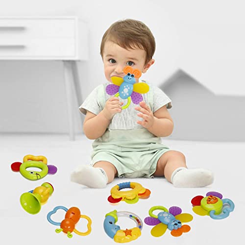 Rattle Teether Set Baby Toy - WISHTIME Baby Activity Rattle Toys,Grab Toys,Shaking Bell Rattles Set with Luggage Box for Newborn Baby, 3,6,9,12 Month infant.