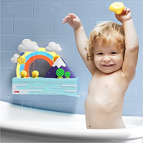 SDL21002 Baby Bath Toys for Toddlers 2-3 Bathtub Toy Musical Sound Bathroom Toy Wall Spin Duck Cloud Weather Toy Kids Water Game Waterfall with Music & Light, Gifts for 18 Months Boys and Girls