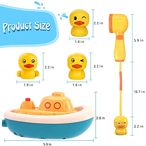 Baby Bath Toys Duck Sprinklers - Electric Duck Adjustable Shower Head Water Spray Bathtub Toy, Duck Squirt Water Toys, Floating Boat Bath Toys, Baby Kids Toddler Shower Gifts for 1 2 3 4 5 Year Olds