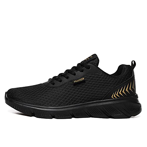 EARSOON Men's Trainers Road Running Shoes Mesh Running Trainers Casual Walking Shoes Slip on Gym Fitness Athletic Shoes All Black Size 8