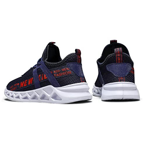 ZHEGAO Kids Trainers Running Shoes Tennis Shoes Boys School Shoes Mesh Lightweight Casual Walking Shoes Athletic Sport Shoes Navy & White Size 8 UK Child