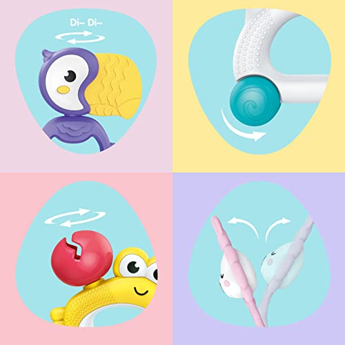 WISHTIME Baby Rattle and Teether Toys - Shower Gifts for Boys and Girls - Early Learning and Developmental Sensory Toy for Infants - Includes Musical Shakers, Teething Toys and High Chair Toy