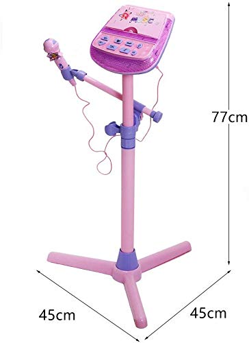 Kids Karaoke Microphone Musical Toys - ZM16038 Kids Pink Karaoke Adjustable Stand With External Music Function & Flashing Lights Toy for Kids Children Girls