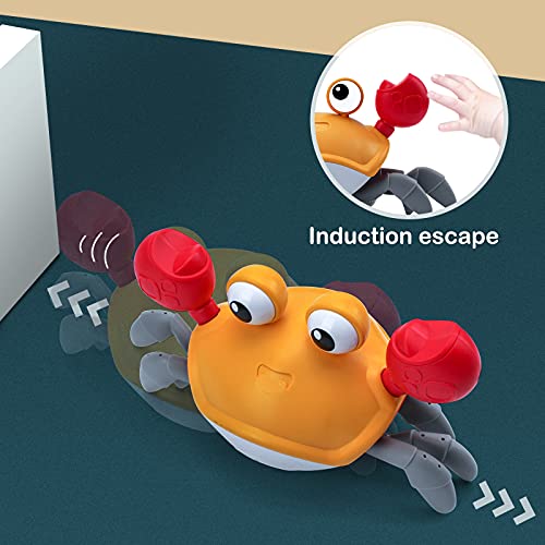 Growinlove Crawling Crab Baby Toy, Interactive Tummy Time Crab Toy with Music, Lights and Obstacle Avoidance Feature, USB Rechargeable Dancing Toy for Babies Boys Girls