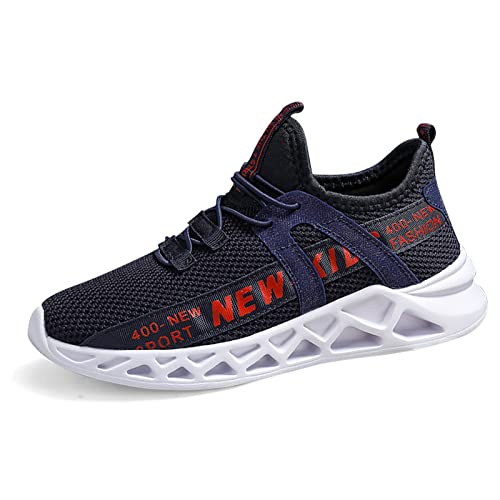 ZHEGAO Kids Trainers Running Shoes Tennis Shoes Boys School Shoes Mesh Lightweight Casual Walking Shoes Athletic Sport Shoes Navy & White Size 8 UK Child