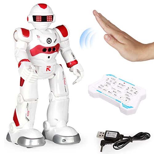 LZ19005-Red  Remote Control Robot Toy - Programmable RC Robot, 2.4GHz Sensing Gesture Control, Multi-function Smart Options, Boys Girls Toys for 6 Years and Up (Red)