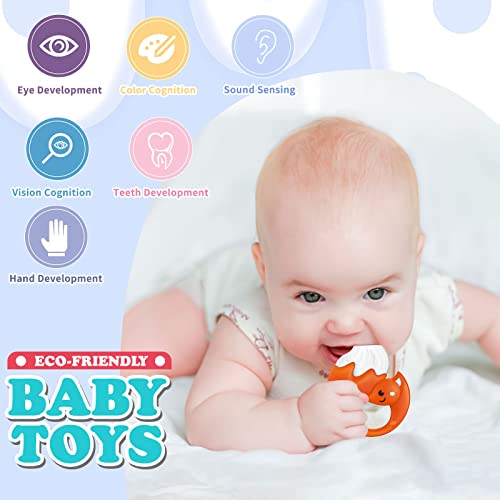 WISHTIME Baby Rattle and Teether Toys - Shower Gifts for Boys and Girls - Early Learning and Developmental Sensory Toy for Infants - Includes Musical Shakers, Teething Toys and High Chair Toy