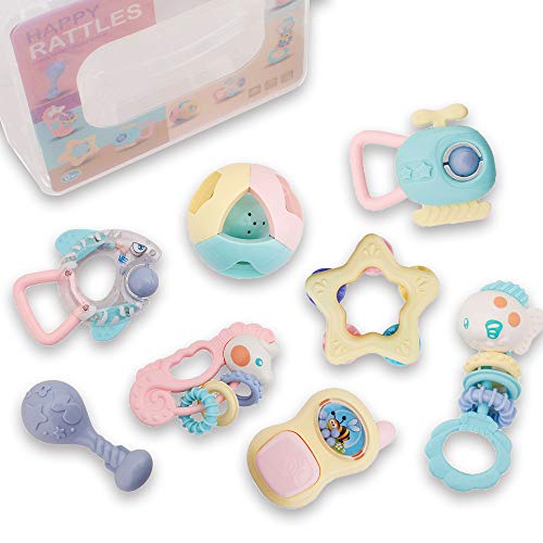 HE18005 Baby Rattles Teether Baby Toys - Newborn Toys Rattle Musical Toy Set Shaker Grab and Spin Early Educational Toys for Baby Infant Newborn Christmas Gifts