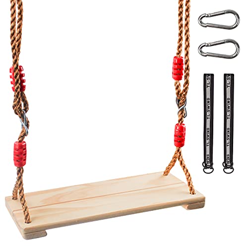 HFZ21001 Wooden Garden Swing Seat,Swings with Adjustable Rope, Durable Playground Swing Set, Easy InstallIndoor, Hanging Seat, Outdoor Wood Swing Chair for Adults & Kids,Swing Seat Max Load 150KG