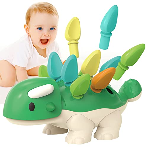 DBQ22002 Fine Motor Skill Dinosaur Toys - Sorting Stacking Plugging Toys, Developmental Learning Sorting Sensory Toys for Toddlers 1-3, Baby Montessori Sensory Toys Age 6 9 12+ Months