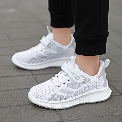 BB21002-GreyWhite Boys Girls Trainers Kids Athletic Running Shoes Outdoor Lightweight Sports Walking Shoes Slip on Fashion Sneakers Kids Shoes for Boy Grey & White Size 10 UK Child