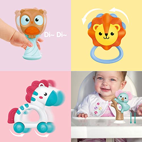 WISHTIME Baby Rattle and Teether Toys - Shower Gifts for Boys and Girls - Early Learning and Developmental Sensory Toy for Infants - Includes Musical Shakers, Teething Toys and High Chair Toy