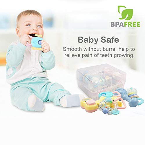 HE18005 Baby Rattles Teether Baby Toys - Newborn Toys Rattle Musical Toy Set Shaker Grab and Spin Early Educational Toys for Baby Infant Newborn Christmas Gifts