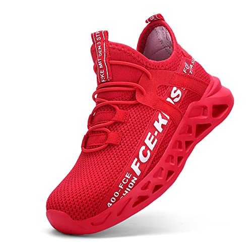 ZHEGAO Boys Girls Trainers Breathable Walking Shoes Mesh Lighweight Running Shoes Tennis Shoes Outdoor Athletic Sports Shoes Sneakers Red Size 9 UK Child