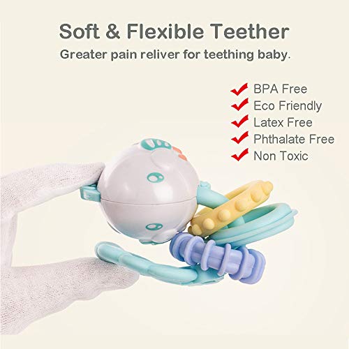 HE18005 Baby Rattles Teether Baby Toys - Newborn Toys Rattle Musical Toy Set Shaker Grab and Spin Early Educational Toys for Baby Infant Newborn Christmas Gifts