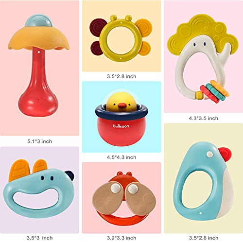 DM21002 Baby Rattle Teether Set with Wobble Toy, Grab Shaker and Spin Rattle Toy with Storage Box, Interactive Early Educational Rattles Baby Newborn Gift for 3 6 9 12 Month Infant, Boys, Girls