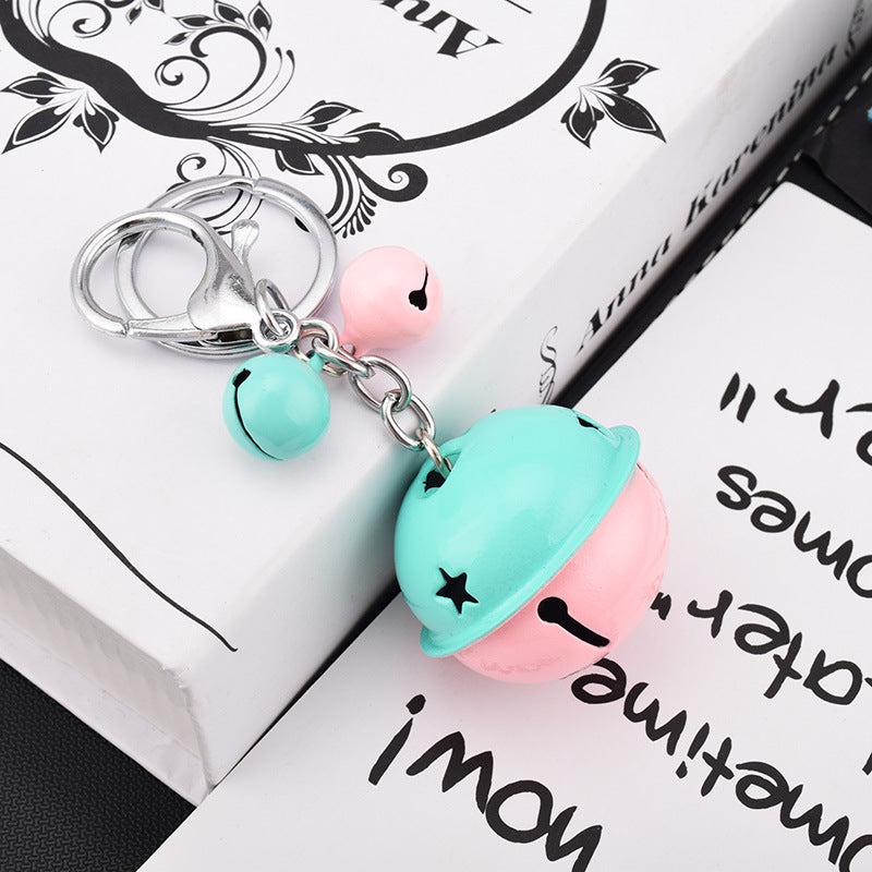 Creative Cartoon Color Matching Bell Car Key Ring Lovely Bag Small Pendant Mobile Phone Pendant Gifts for Men and Women