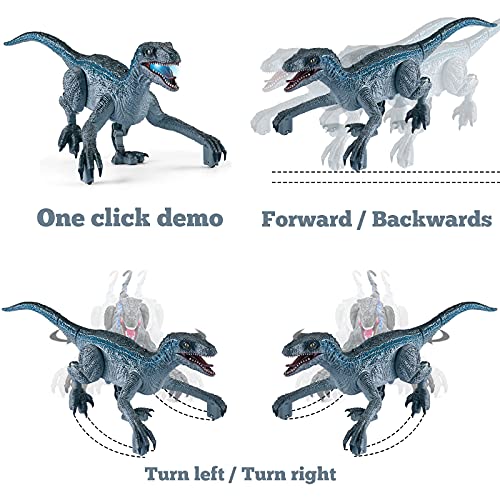 OR21004 Remote Control Dinosaur Toys for Boys - RC Dinosaur Toys Realistic Walking Robot Velociraptor with Roaring Sound, Shaking Head & Tail, Jurassic Dino Electronic Toys for Kids 3-9 Years Old (Grey)