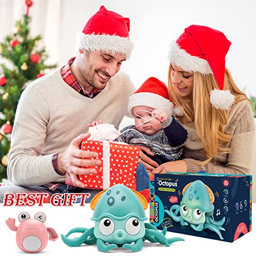 QC21004-GREEN Growinlove Baby Crawling Toy Musical Octopus Toy, Toddler Interactive Crawling Octopus Toy with Music, LED Light Up and Automatically Avoid Obstacle, Moving Toy for Toddler Babies Boys Girls