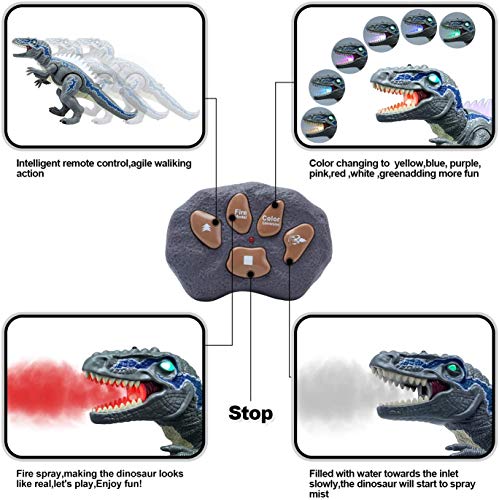 TOP20010  Remote Control Dinosaur Toys for Kids - Electronic Toy Walking Spray Mist Realistic Velociraptor Dinosaur Toys with LED Light Up, Roaring Sound, Shaking Head For Toddlers Boys Girls