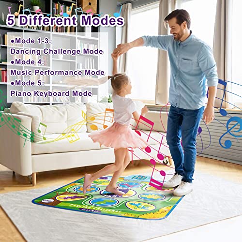 Growinlove Dance Mat for Kids, Musical Play Mat Dance Pad with 5 Game Modes, Music, Adjustable Volume, Light Up Dancing Challenge Mat, Birthday Gifts for 3 4 5 6 7 8 Year Old Girls Boys