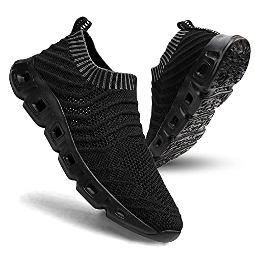 HANMUN Mens Road Running Shoes Trainers Casual Sports Shoes Fitness Running Athletic Competition Trainers Slip on Trainers All Black Size 10