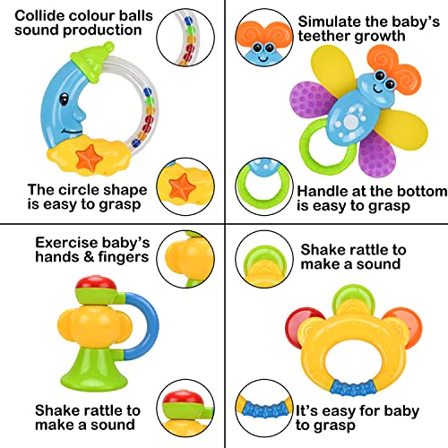 Rattle Teether Set Baby Toy - WISHTIME Baby Activity Rattle Toys,Grab Toys,Shaking Bell Rattles Set with Luggage Box for Newborn Baby, 3,6,9,12 Month infant.