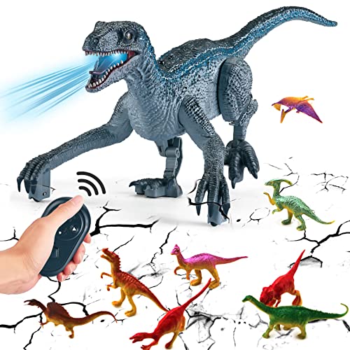 OR21004 Remote Control Dinosaur Toys for Boys - RC Dinosaur Toys Realistic Walking Robot Velociraptor with Roaring Sound, Shaking Head & Tail, Jurassic Dino Electronic Toys for Kids 3-9 Years Old (Grey)