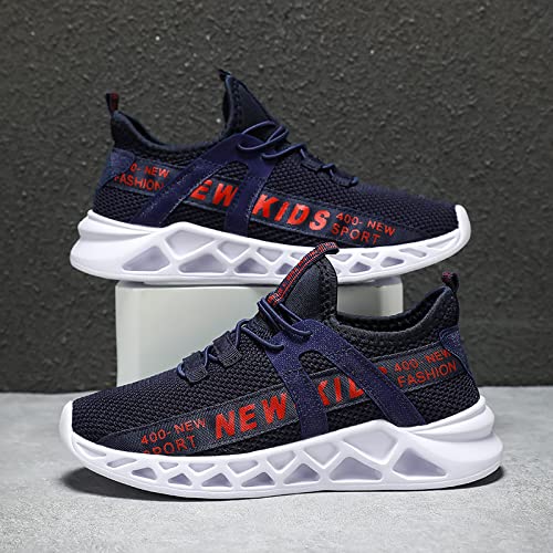 ZHEGAO Kids Trainers Running Shoes Tennis Shoes Boys School Shoes Mesh Lightweight Casual Walking Shoes Athletic Sport Shoes Navy & White Size 8 UK Child