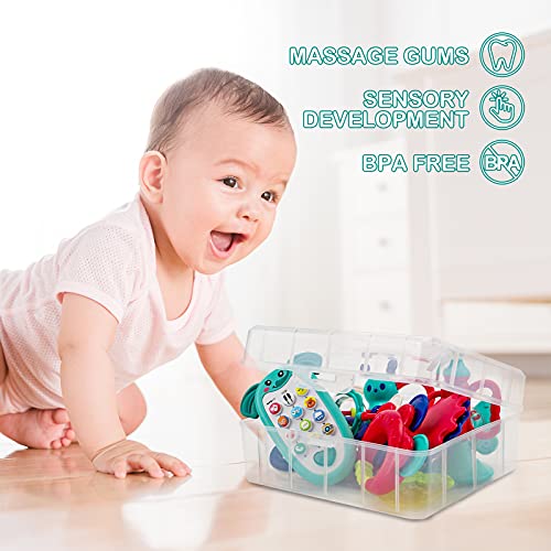 SLE21001 Baby Rattle Teether Toy Phone Set, 10PCS Infant Newborn Baby Toys 6 to 12 Months, Grab Spin Rattle Shaker with Storage Box, Infant Teething Toys for Toddlers Boys Girls